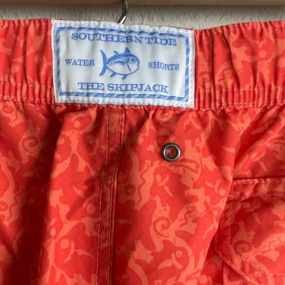 Southern Tide Island Batik Fish Swim Shorts Orange Men's M Water‎ Board Trunks